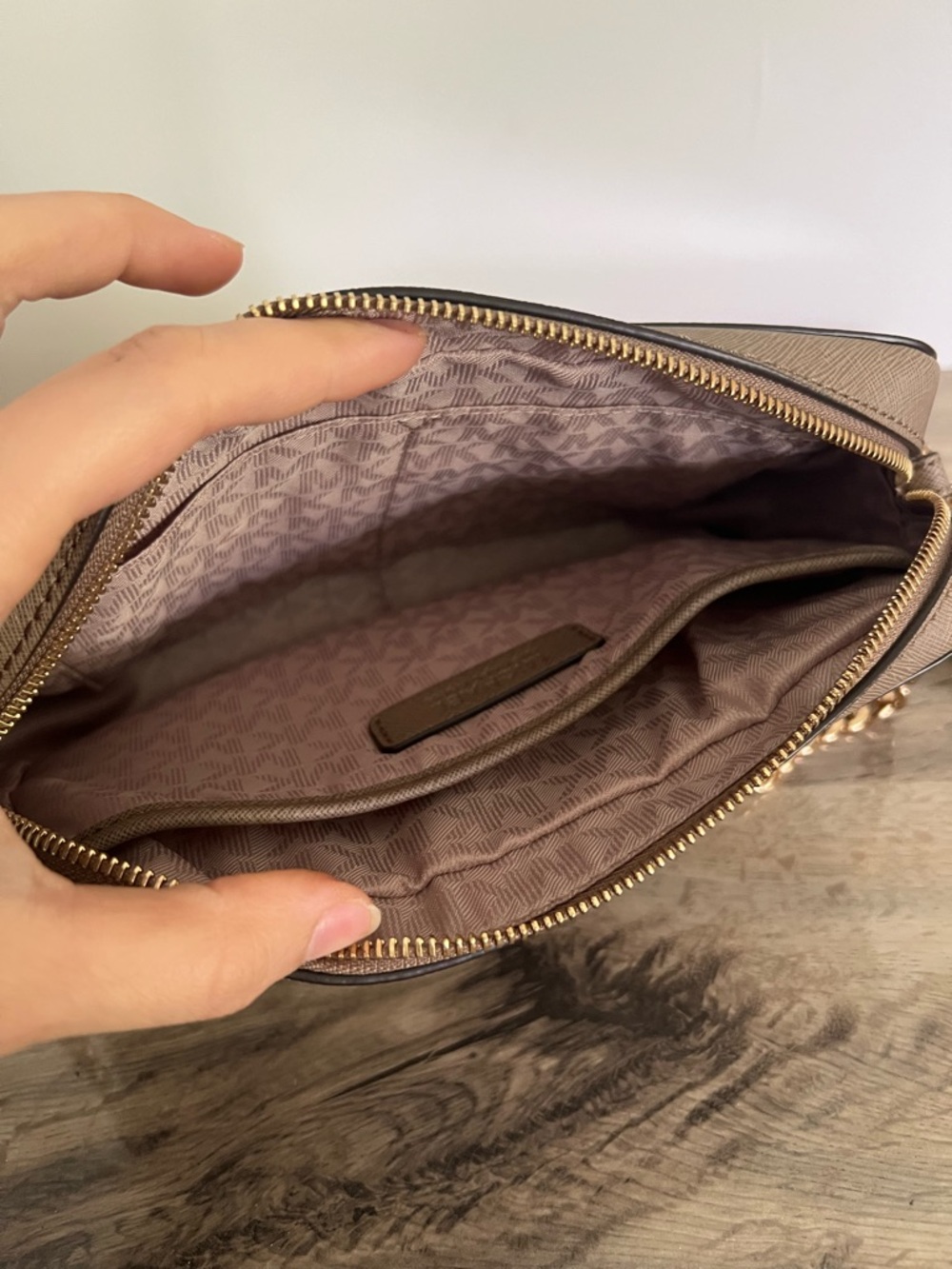 Michael Kors Taupe Saffiano Crossbody with Gold Chain - Picture 8 of 10